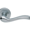 Product image of the Satin Chrome Manital Erica Door Handle Lever Set on Round Rose 50mm on a white background.