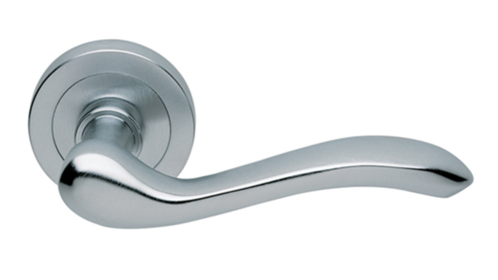 The Erica door handle in satin chrome on a white background.