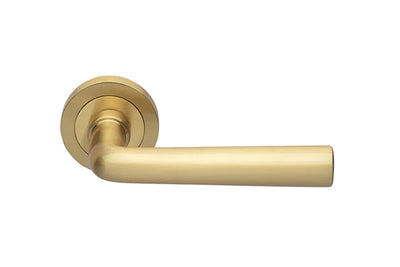 Image of the Manital Idro Satin Brass Door Handle on Round Rose.