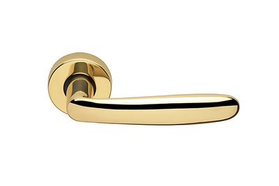 Image of the Polished Brass Manital Imola Door Handle Lever on Round Rose.