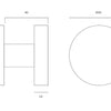 Specification drawing with measurements of the IN.00.092.G.TB Metro Matt Black Mortice Door Knob 50mm Pair on a white background.