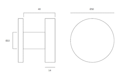 Specification drawing with measurements of the IN.00.092.G.TB Metro Matt Black Mortice Door Knob 50mm Pair on a white background.