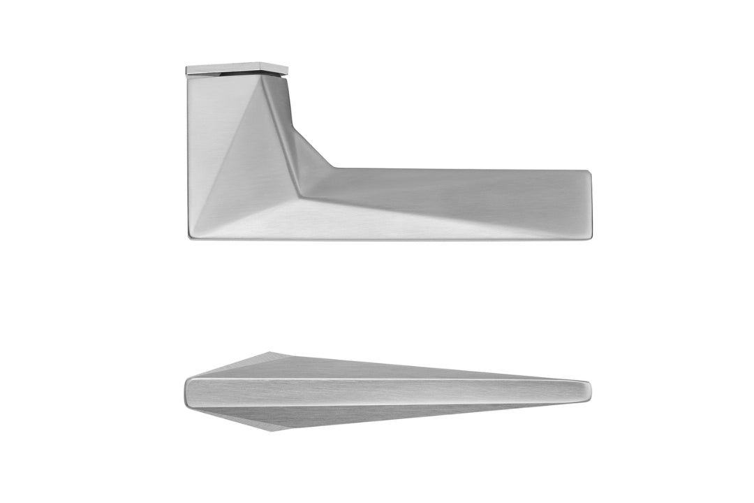 Profile view of the Archi Sketch satin stainless lever handle for modern architectural doors.