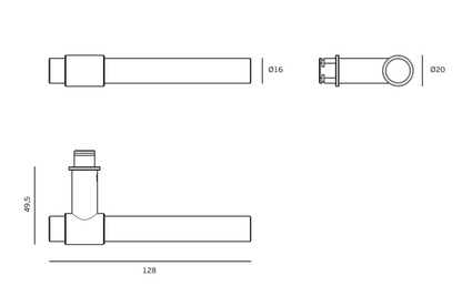 Designer specification drawing with measurements of the JNF Brooklyn Titanium Gold 16mm Door Handle Pair IN.00.145.16.TG.