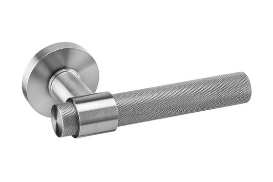 Product picture of the Monaco knurled lever handle on a white background.