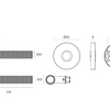 Black and white specification drawing of the JNF Monaco Knurled Door Handle Range.