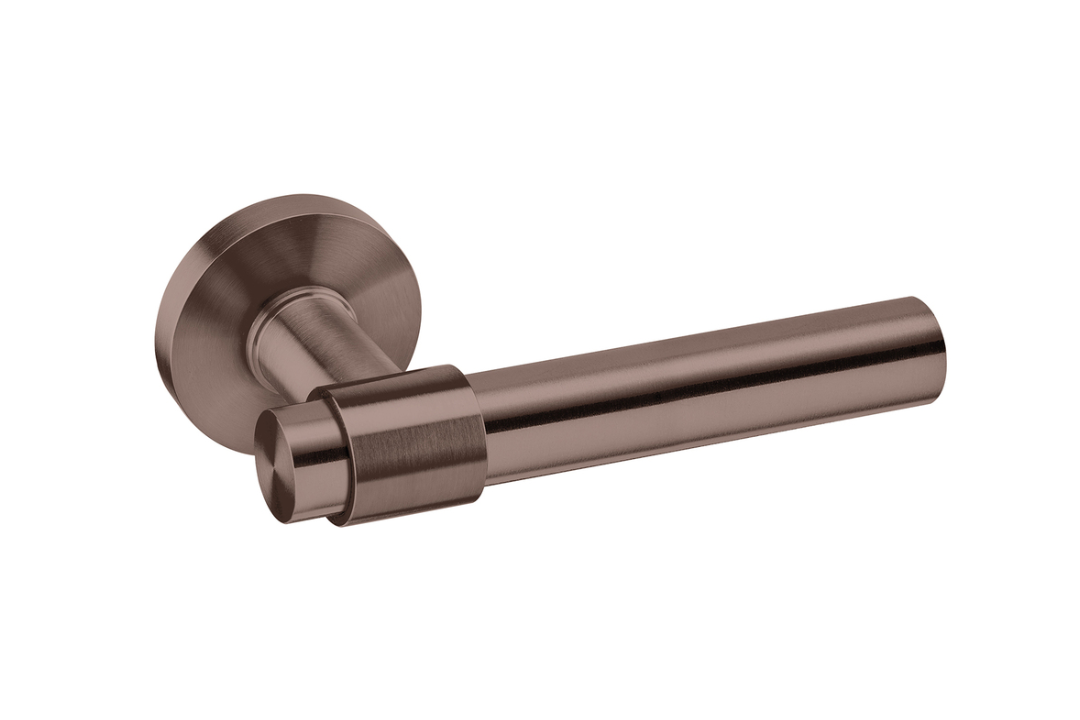 Product picture of the JNF Brooklyn Titanium Chocolate 20mm Door Handle Pair IN.00.145.TCH on a white background.
