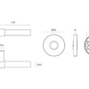 Black and white specification drawing of the JNF Brooklyn 20mm Door Handle with measurements.