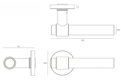 Black architectural specification drawing of the IN.00.145.W Brooklyn White Door Handle on a white background.