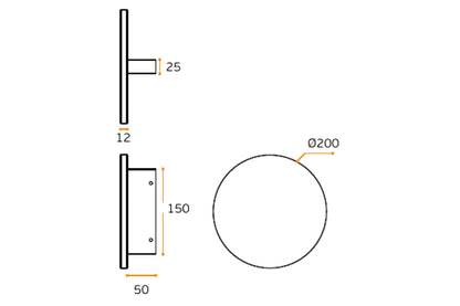 Black specification line drawing with measurements of the Full Moon Pull Handle on a white background.