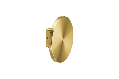 Product picture of the Satin Brass Full Moon Pull Handle on a white background.