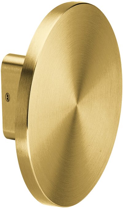 Up close product picture of the Satin Brass Full Moon Pull Handle on a white background.