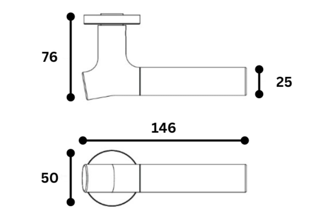Technical drawing of the JNF Wood Nature Door Handle Series on a white background.
