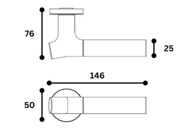 Technical drawing of the JNF Wood Nature Door Handle Series on a white background.
