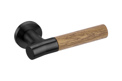 JNF Wood Nature IN.00.381.C.TB Oak Titanium Black lever handle on a white background.
