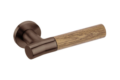 JNF Wood Nature IN.00.381.C.TCO Oak Titanium Chocolate lever handle on a white background.
