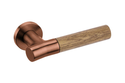 JNF Wood Nature IN.00.381.C.TCO Oak Titanium Copper lever handle on a white background.