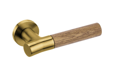 JNF Wood Nature IN.00.381.C.TG Oak Titanium Gold lever handle on a white background.