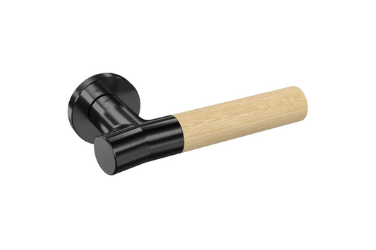 Product picture of the Wood Nature Matt Black Bamboo Door Handle on a white background.