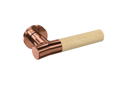 Product picture of the Wood Nature Titanium Copper Bamboo Door Handle on a white background.