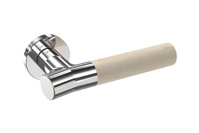 JNF Wood Nature IN.00.381.BE.P Birch Polished Stainless Steel lever handle on a white background.