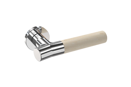 Product picture of the Wood Nature Polished Birch Door Handle on a white background.