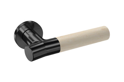 JNF Wood Nature IN.00.381.BE.TB Birch Titanium Black lever handle on a white background.