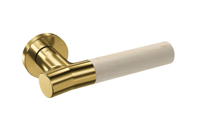 JNF Wood Nature IN.00.381.BE.TG Birch Titanium Gold lever handle on a white background.