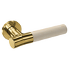 Product picture of the Wood Nature Satin Brass Birch Door Handle on a white background.