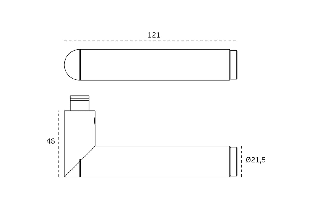 Specification drawing of the Link porcelain door handle for luxury architectural interiors on a white background.