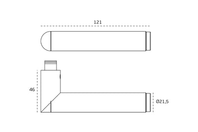 Specification drawing of the Link porcelain door handle for luxury architectural interiors on a white background.
