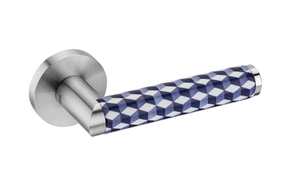 Link porcelain Satin Stainless Steel door handle for luxury architectural interiors on a white background.