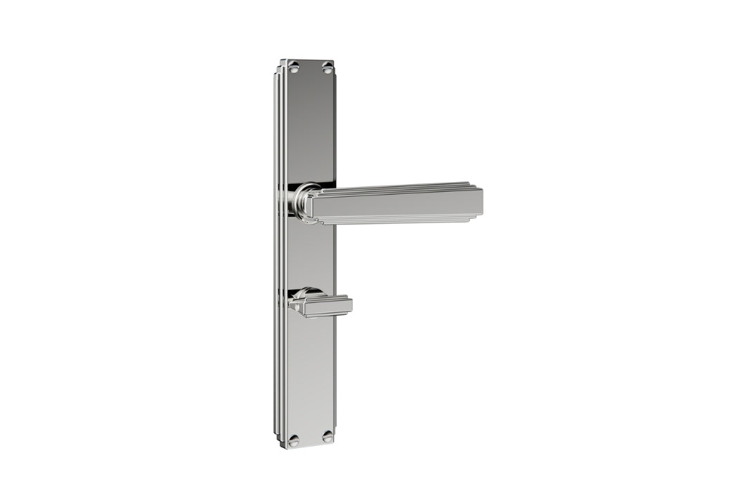 Art Deco Collection On Plate Polished Privacy handle — premium art deco door hardware on a white background.