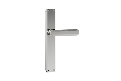 Art Deco Collection On Plate Polished Passage handle — premium art deco door hardware on a white background.