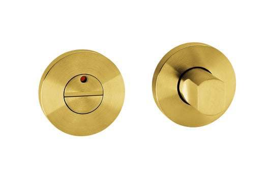 Product image of the Satin Brass Privacy Turn on a white background.