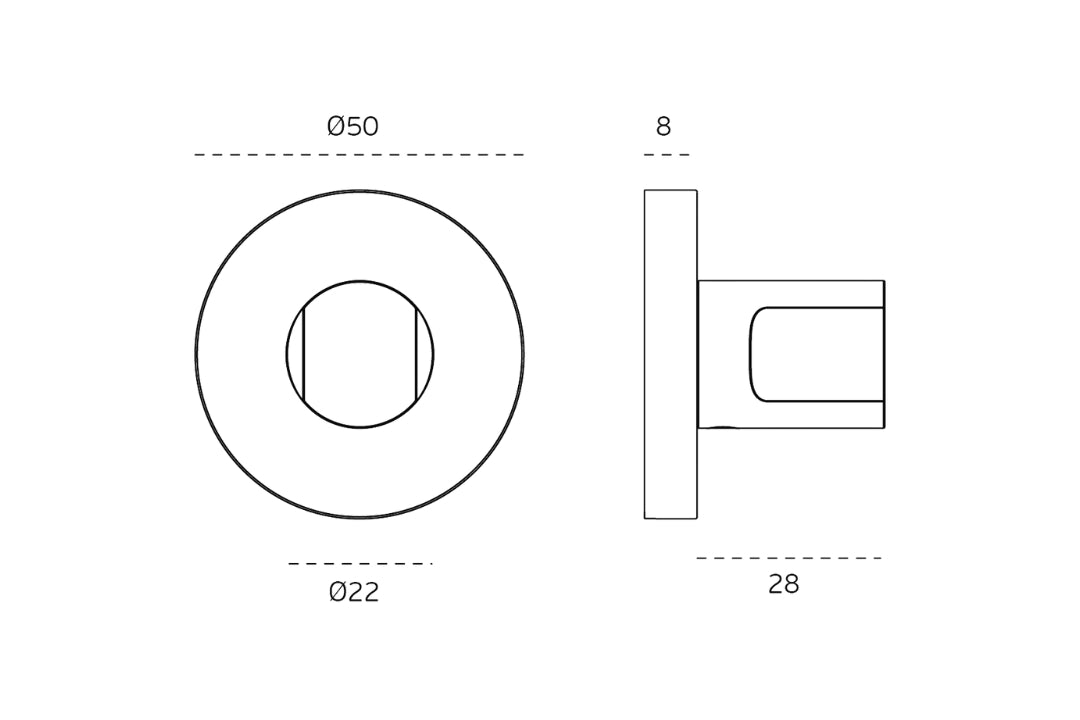 Black architectural drawing with measurements of the Satin Brass Privacy Turn on a white background.