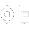 Black architectural drawing with measurements of the Stainless Steel Privacy Turn on a white background.