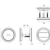 Black specification line drawing of the Satin Stainless Steel Flush Pull Privacy by Architectural Choice on a white background.