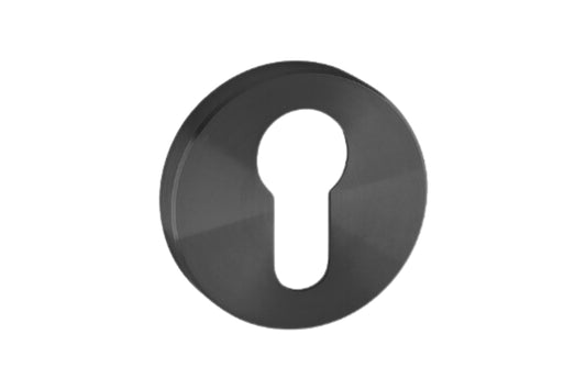 Product image of the Matt Black Euro Escutcheon 50mm Round on a white background.