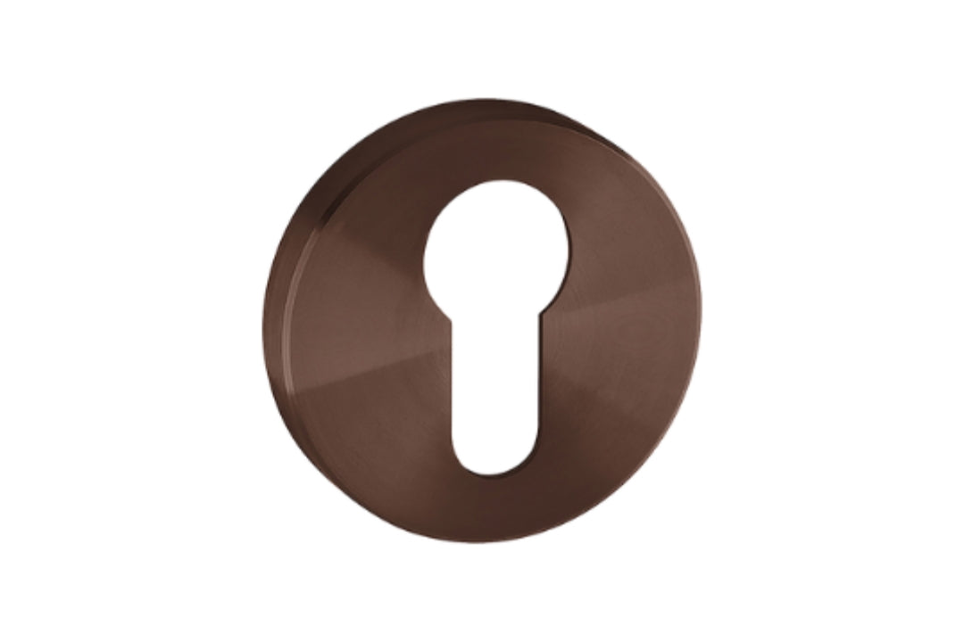 Product image of the Antique Brass Euro Escutcheon 50mm Round on a white background.