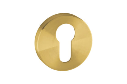 Product image of the Satin Brass Euro Escutcheon 50mm Round on a white background.