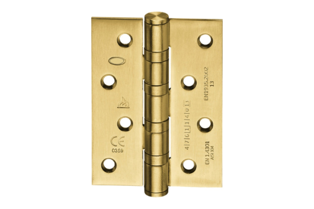 Product image of the Satin Gold Ball Bearing Hinge 100x75mm on a white background.