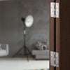 The JNF Satin Stainless Steel Ball Bearing Hinge 100x75mm installed on a brown wooden door with a blurred background.