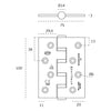 Specification drawing with measurements of the JNF Ball Bearing Hinge 100x75mm.