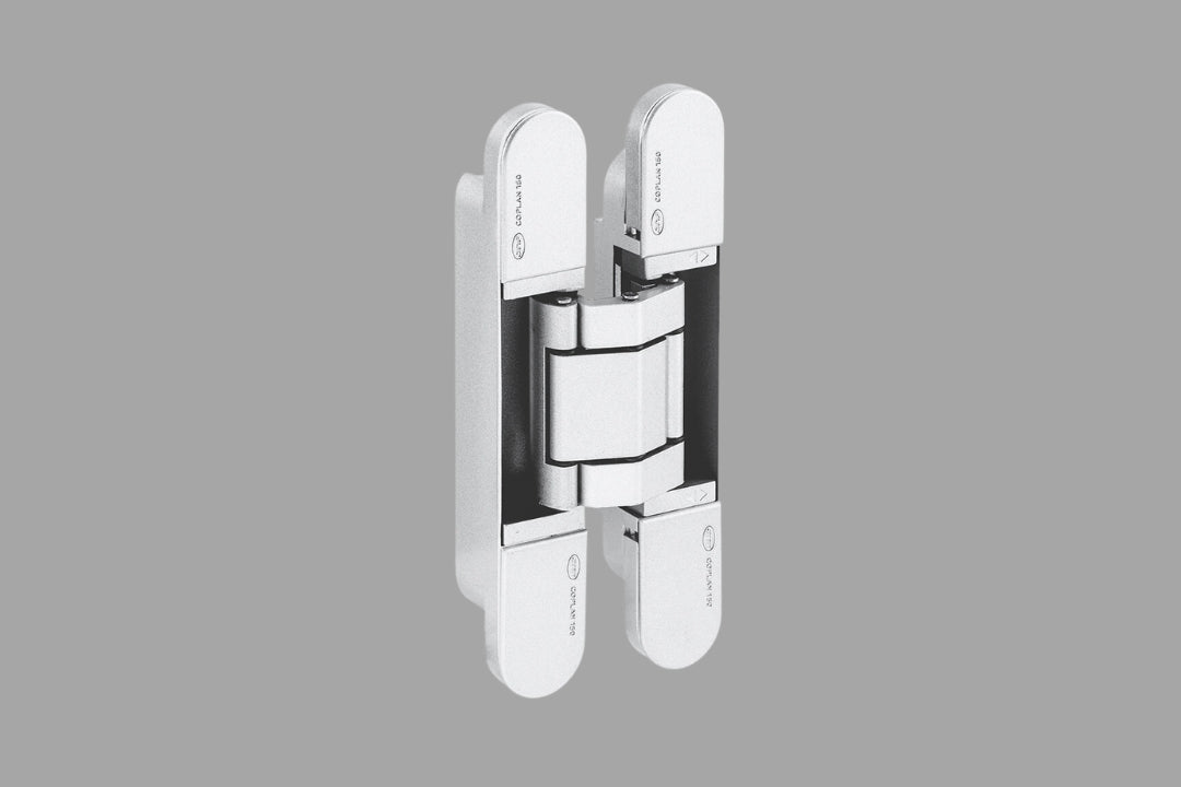 Product image of the IN.05.061.W 3D Adjustable Concealed Hinge 150 White on a grey background.