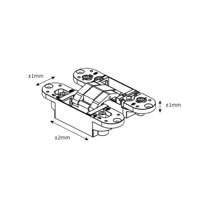 Black specification drawing with measurements of the IN.05.064 120 series invisible hinges on a white background.