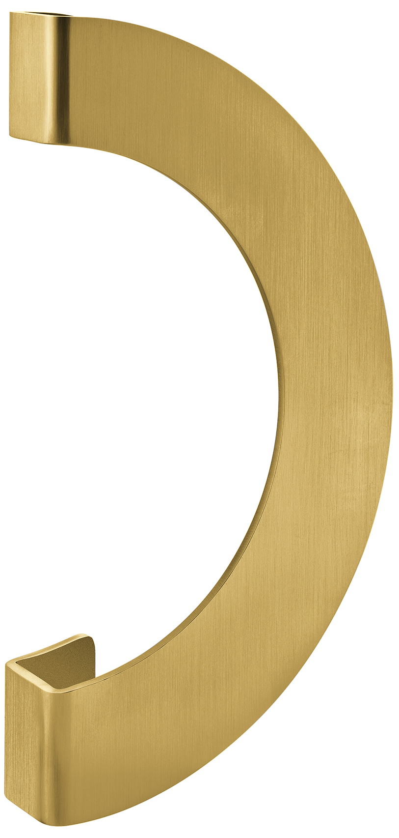 Up close product picture of the Satin Brass Arc Pull Handle on a white background.