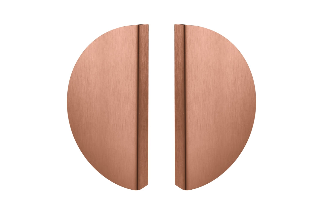 Product picture of the Titanium Copper Half Moon Pull Handle Pair on a white background.