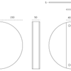 Black specification line drawing of the Satin Brass Half Moon Pull Handle on a white background.