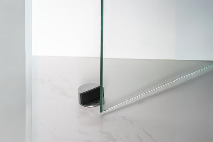 Insitu image of the Satin Stainless Steel Door Stop Modern Oval in a shower with a glass door about to hit the door stop.